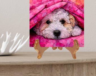 Biewer Terrier Under the Blanket Ceramic Tile thumbnail 2