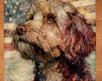 Cavapoo USA Flag Patriotic Dog Ceramic Tile thumbnail 1