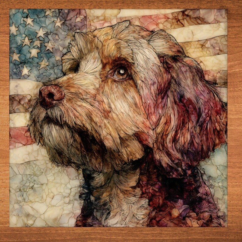 Cavapoo USA Flag Patriotic Dog Ceramic Tile