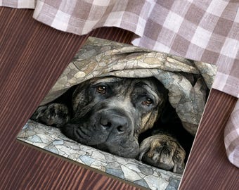 English Mastiff Under the Blanket Ceramic Tile thumbnail 4