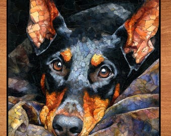 Doberman Pinscher Under the Blanket Ceramic Tile thumbnail 1