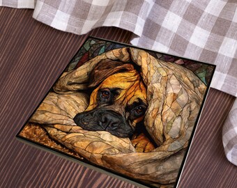 Bullmastiff Under the Blanket Ceramic Tile thumbnail 4