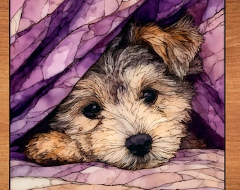 Yorkipoo Under the Blanket Ceramic Tile thumbnail 1