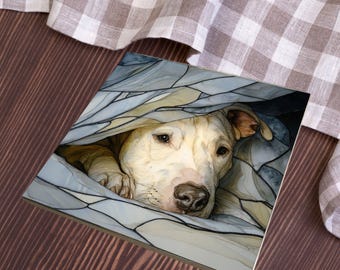 Dogo Argentino Under the Blanket Ceramic Tile thumbnail 4