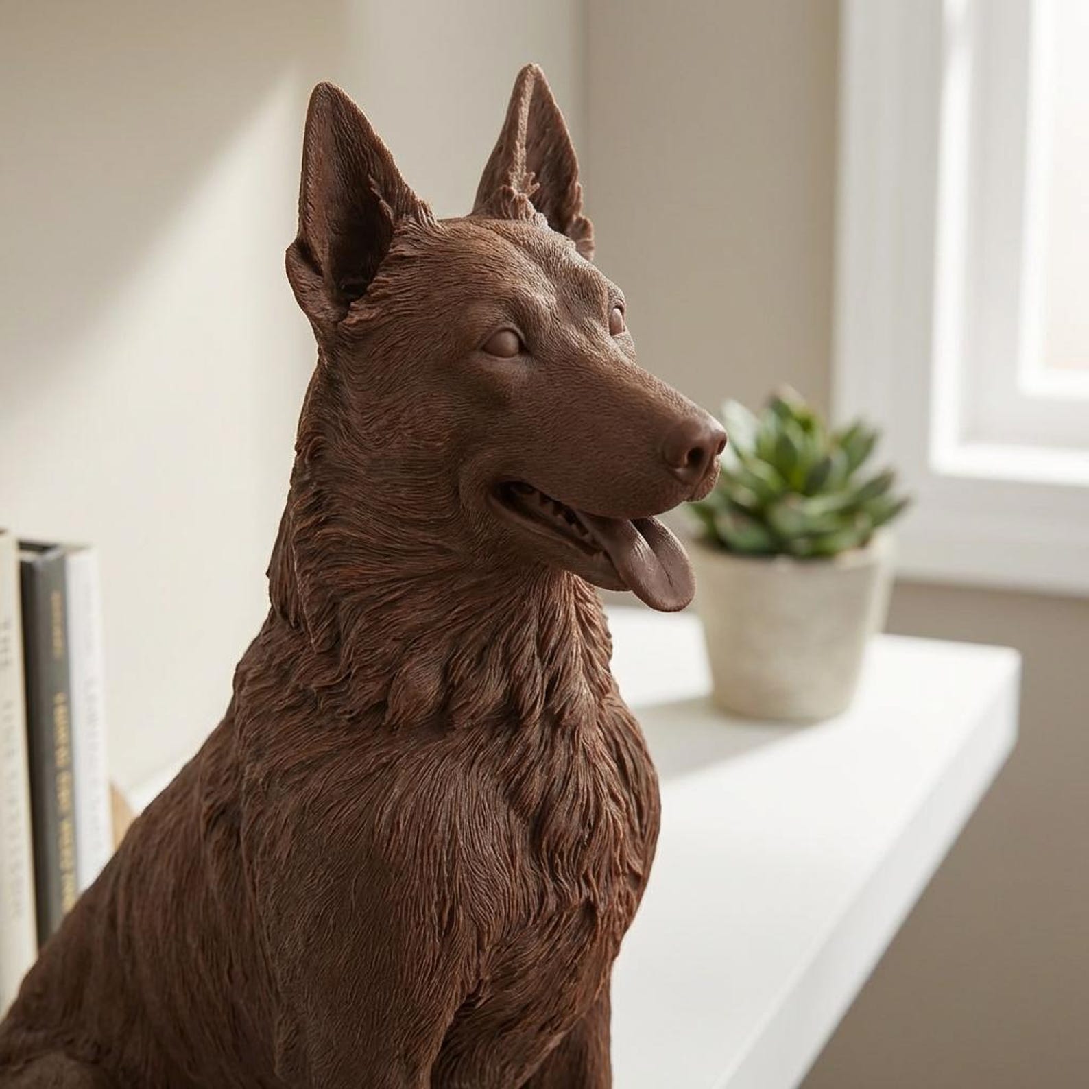Belgian Malinois Realistic Seated Dog Statue