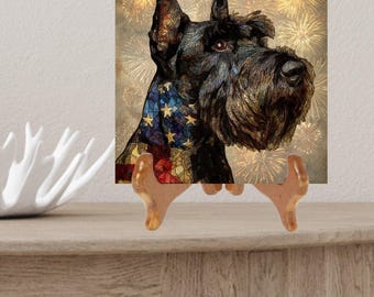 Miniature Schnauzer USA Flag Patriotic Dog Ceramic Tile thumbnail 2