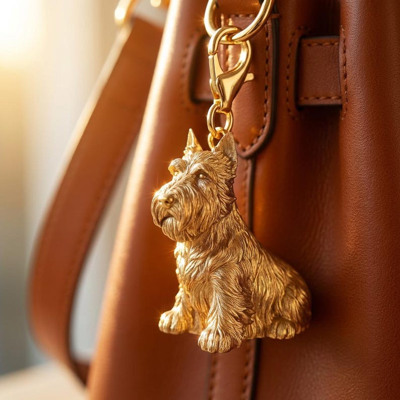 Scottish Terrier Gold Dog Sculpture Bag Charm