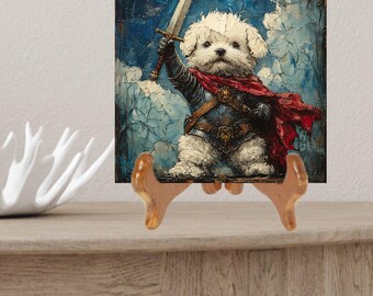 Bichon Frise Medieval Knight Dog Ceramic Tile thumbnail 2