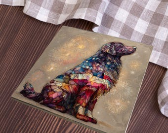 Newfoundland USA Flag Patriotic Dog Ceramic Tile thumbnail 3