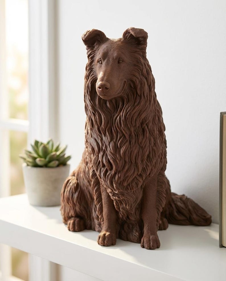 Rough Collie Realistic Seated Dog Statue