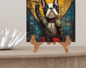 Boston Terrier Medieval Knight Dog Ceramic Tile thumbnail 2