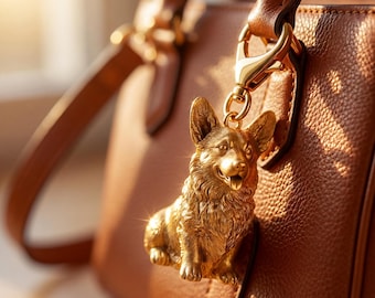 Pembroke Welsh Corgi Gold Dog Sculpture Bag Charm thumbnail 1