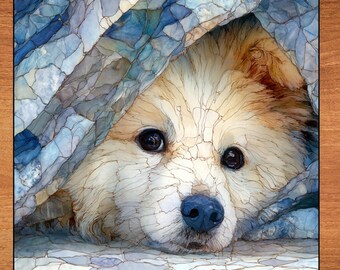 American Eskimo Dog Under the Blanket Ceramic Tile thumbnail 1