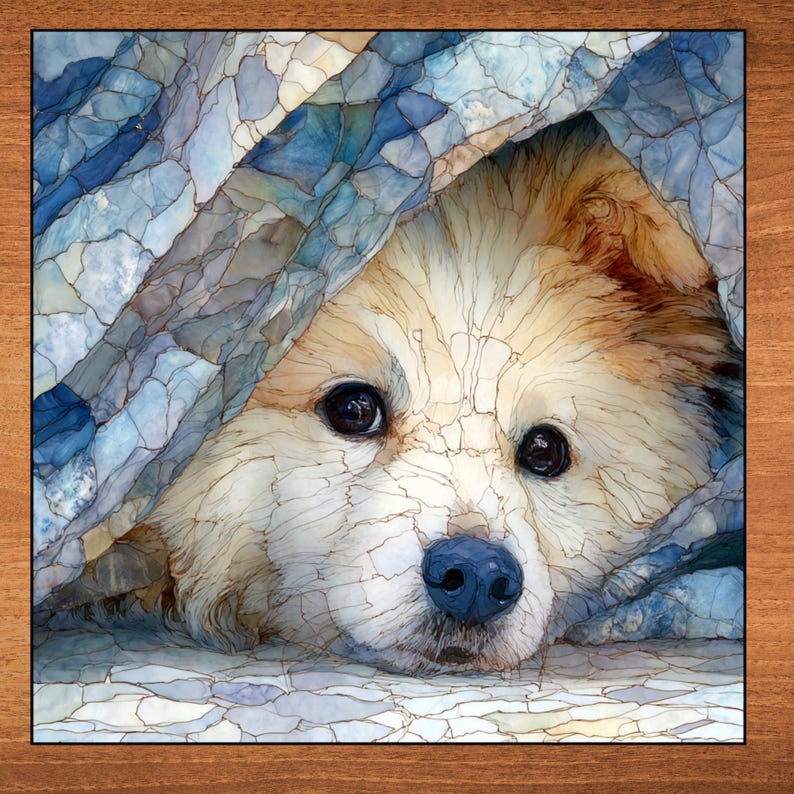 American Eskimo Dog Under the Blanket Ceramic Tile