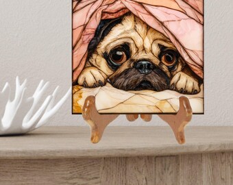 Pug Under the Blanket Ceramic Tile thumbnail 2