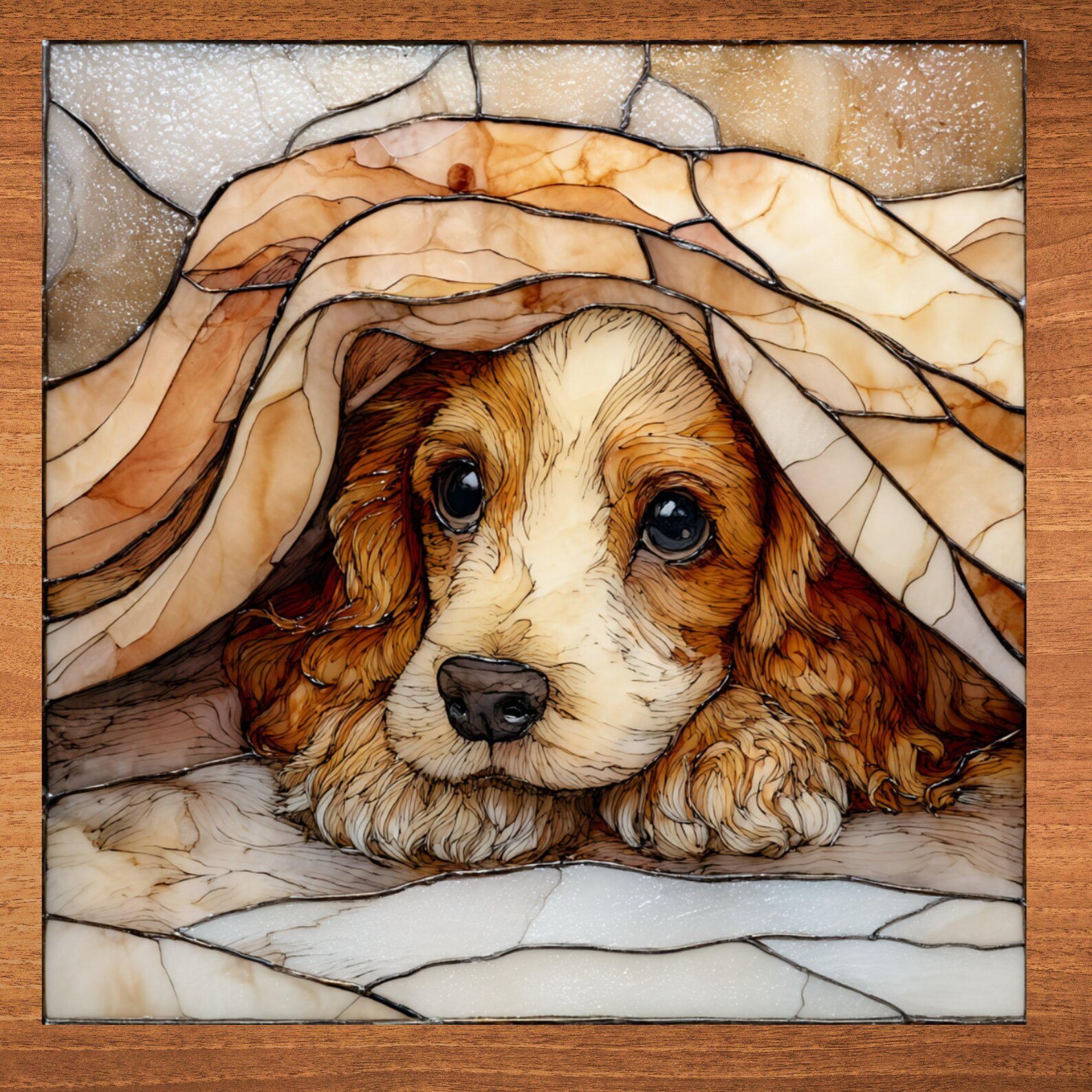 English Cocker Spaniel Under the Blanket Ceramic Tile