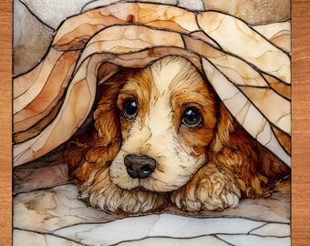 English Cocker Spaniel Under the Blanket Ceramic Tile thumbnail 1