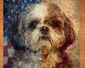 Shih Tzu USA Flag Patriotic Dog Ceramic Tile thumbnail 1
