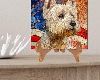 West Highland White Terrier USA Flag Patriotic Dog Ceramic Tile thumbnail 2