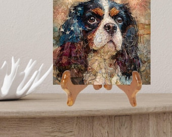 English Toy Spaniel USA Flag Patriotic Dog Ceramic Tile thumbnail 2