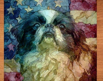 Pekingese USA Flag Patriotic Dog Ceramic Tile thumbnail 1