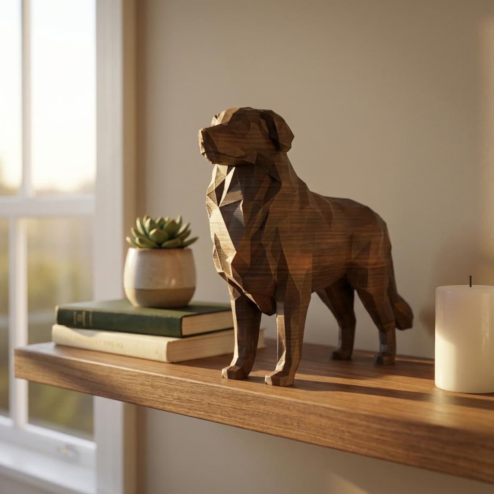 Australian Shepherd Low-Poly Geometric Dog Statue