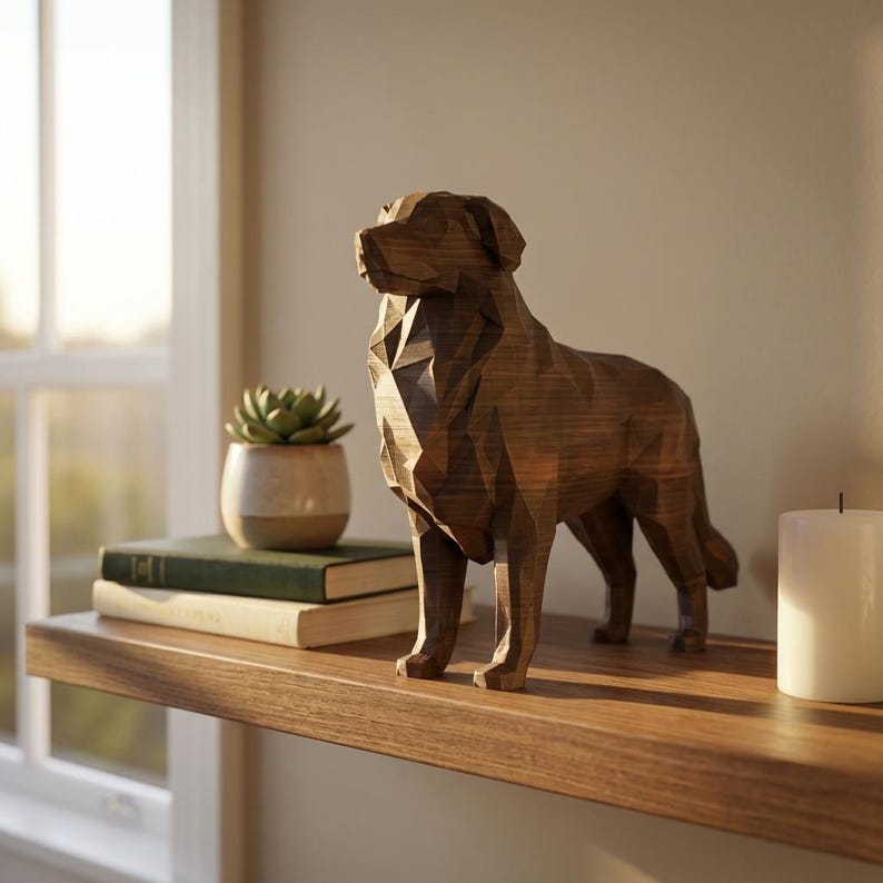 Australian Shepherd Low-Poly Geometric Dog Statue