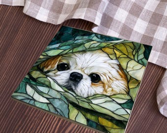 Pekingese Under the Blanket Ceramic Tile thumbnail 4
