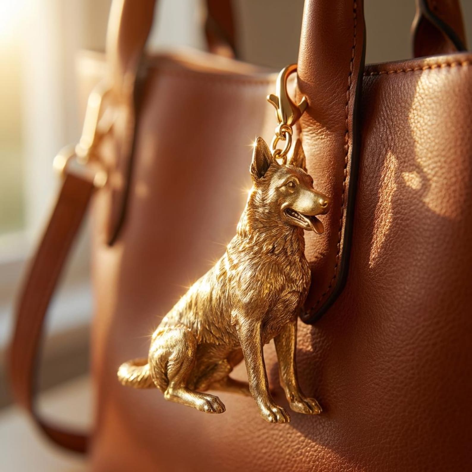 Belgian Malinois Gold Dog Sculpture Bag Charm