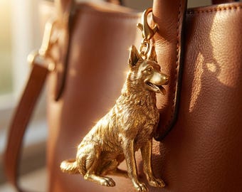 Belgian Malinois Gold Dog Sculpture Bag Charm thumbnail 1