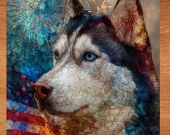 Alaskan Malamute USA Flag Patriotic Dog Ceramic Tile thumbnail 1