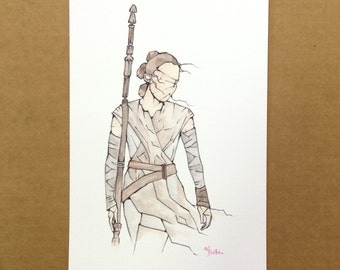 Watercolor/Ink-Star Wars: Force Awakens-Rey