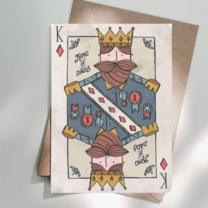 Design de carta de baralho "Cartão Rei" para o Dia dos Pais. Cartão exclusivo para impressão. Cartão de aniversário para o pai, presentes de aniversário para ele, cartão de dia dos pais, cartão de aniversário para o avô.