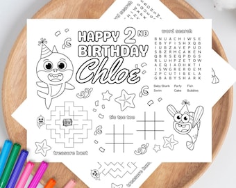 Baby Shark Birthday Coloring Page Customizable (Digital Download)