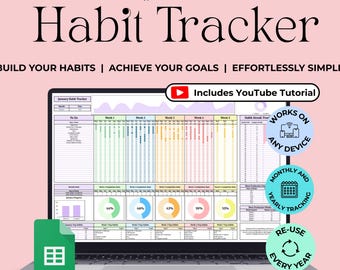 Digital Habit Tracker: Daily, Weekly, Monthly Google Sheets (Instant Download)