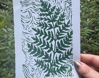 Fern Leaf Art Print “Imposed Perseverance”  - Linocut Unframed Print