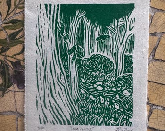 Forest Trees Art Print “Leave No Trace”  - Linocut Unframed Print