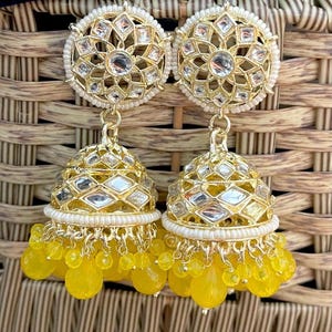 Handmade Indian Jhumka Earrings for Women | Traditional Ethnic Gold Plated Jhumkas | Boho Festival Jewelry | Bollywood Dangle Earrings.
