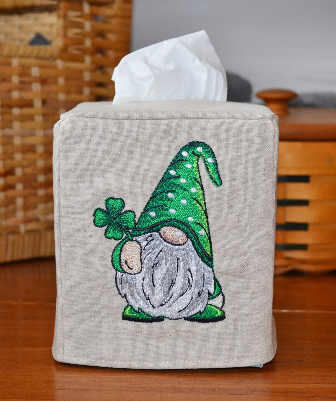 Shamrock Gnome Tissue Box Cover Etsy