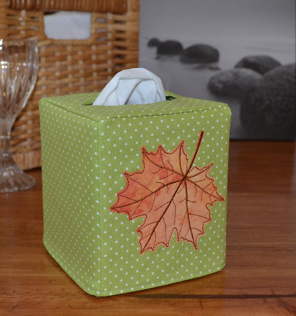 Fall Leaf Tissue Box Cover embroidery fabric Etsy
