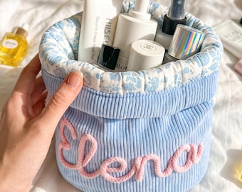 Personalized Corduroy Makeup Bag, Large Cosmetic Pouch, Custom Toiletry Bag, Bridesmaid Gifts for Her