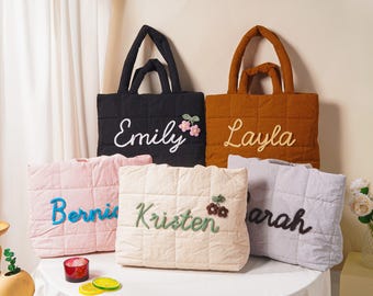 Personalized Quilted Nylon Tote Bag, Bridesmaid Beach Tote Bags, Bachelorette Gift for Her