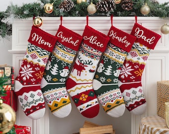 Personalized Embroidered Christmas Stockings, 2026 Knitted Christmas Stockings with Name, Family Stockings, Holiday Stockings, Holiday Decor