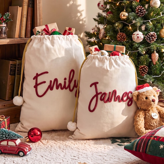 Personalized Santa Sack With Name, Christmas Gift Bag, Xmas Sack for Kid, Holiday Decor