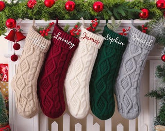 Personalisierter gestickter Weihnachtsstrumpf, Hundeweihnachtsstrümpfe, Haustierstrümpfe, gestrickte Familienstrümpfe, Feiertagsstrümpfe, Feiertagsgeschenke