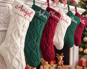 2026 Personalized Christmas Embroidered Family Name Stockings, Dog Stockings, Holiday Knit Stocking Decor