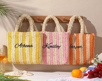 Personalized Embroidered Straw Beach Tote Bag, Bridesmaid Travel Trip Gift Bags, Bachelorette Party Bag