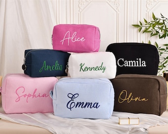 Personalized Embroidered Makeup Bag, Bridesmaid Gift, Travel Cosmetic Pouch for Her, Women Toiletry Bag