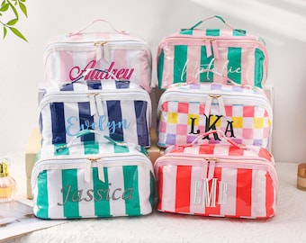Personalized Embroidered Waterproof Makeup Bag, Large Capacity Cosmetic Toiletry Pouch, Bridesmaid Travel  Cosmetic Bags