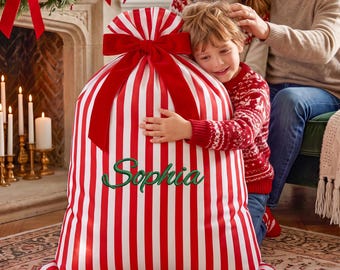 Personalized Embroidered Santa Sack, Custom Christmas Gift Bag, Kids Holiday Gifts Bag with Name